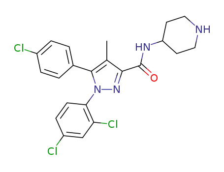 Molecular Structure of 1365037-86-0 (5-(4-chlorophenyl)-1-(2,4-dichlorophenyl)-4-methyl-N-(piperidin-4-yl)-1H-pyrazole-3-carboxamide)
