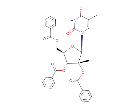 Molecular Structure of 957535-53-4 ((2R,3R,4R,5R)-5-((benzoyloxy)Methyl)-3-Methyl-2-(5-Methyl-2,4-dioxo-3,4-dihydropyriMidin-1(2H)-yl)tetrahydrofuran-3,4-diyl dibenzoate)