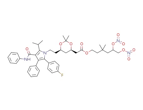 3,3-dimethyl-5,6-bis (nitrooxy)hexyl 2-((4R,6R)-6-(2-(2-(4-fluorophenyl)-5-isopropyl-3-phenyl-4-(phenylcarbamoyl)-1H-pyrrol-1-yl)ethyl)-2,2-dimethyl-1,3-dioxan-4-yl)acetate