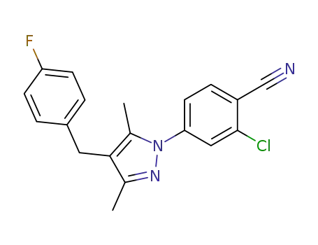 Molecular Structure of 1189135-20-3 (2-chloro-4-[4-(4-fluorobenzyl)-3,5-dimethyl-1H-pyrazol-1-yl]benzonitrile)