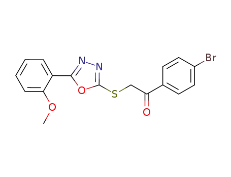 Molecular Structure of 332872-69-2 (1-(4-bromophenyl)-2-(5-(2-methoxyphenyl)-1,3,4-oxadiazol-2-ylthio)ethanone)