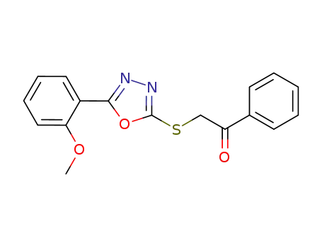 Molecular Structure of 332872-68-1 (2-(5-(2-methoxyphenyl)-1,3,4-oxadiazol-2-ylthio)-1-phenylethanone)