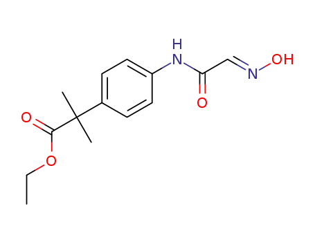Molecular Structure of 1309089-22-2 (ethyl 2-[4-[[(2E)-2-hydroxyiminoacetyl]amino]phenyl]-2-methylpropanoate)