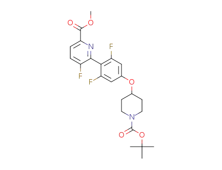 Molecular Structure of 1395284-49-7 (methyl 6-(4-((1-(tert-butoxycarbonyl)piperidin-4-yl)oxy)-2,6-difluorophenyl)-5-fluoropicolinate)