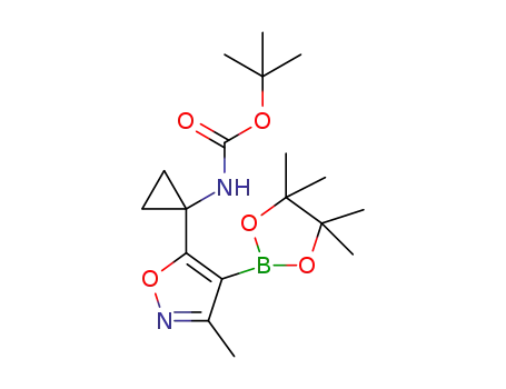 Molecular Structure of 1380090-11-8 (tert-butyl (1-(3-methyl-4-(4,4,5,5-tetramethyl1,3,2-dioxaborolan-2-yl)isoxazol-5-yl)cyclopropyl)carbamate)