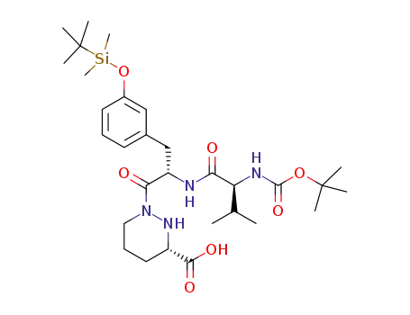 Molecular Structure of 1381810-27-0 ((S)-1-{(S)-2-((S)-2-tert-butoxycarbonylamino-3-methylbutyrylamino)-3-[3-(tert-butyldimethylsilanyloxy)phenyl]propionyl}hexahydropyridazine-3-carboxylic acid)