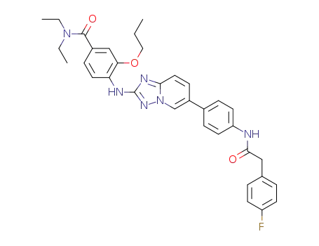 Molecular Structure of 1403330-55-1 (N,N-diethyl-4-{[6-(4-{[(4-fluorophenyl)acetyl]amino}phenyl)[1,2,4]triazolo[1,5-a]pyridin-2-yl]amino}-3-propoxybenzamide)
