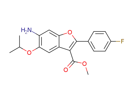 Molecular Structure of 1331942-89-2 (methyl 6-amino-2-(4-fluorophenyl)-5-[(1-methylethyl)oxy]-1-benzofuran-3-carboxylate)