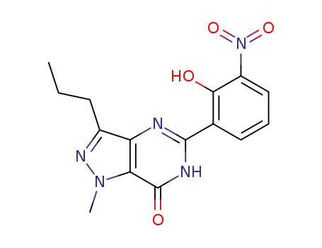 Molecular Structure of 1393119-46-4 (5-(2-hydroxy-3-nitrophenyl)-1-methyl-3-propyl-1H-pyrazolo[4,3-d]pyrimidin-7(6H)-one)