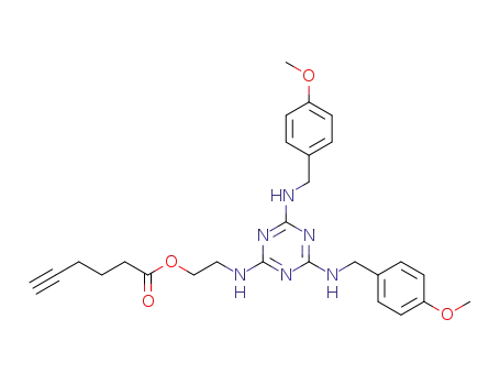 Molecular Structure of 1391054-29-7 (2-[2'-(5-hexynoyloxy)ethylamino]-4,6-di(4'-methoxybenzylamino)-1,3,5-triazine)