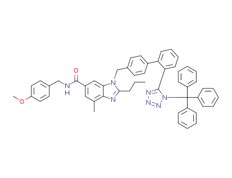 Molecular Structure of 1390645-41-6 (N-(4-methoxy)benzyl-1-([2'-(1-triphenylmethyltetrazol-5-yl)-(1,1'-biphenyl)-4-yl]methyl)-4-methyl-2-n-propyl-1H-benzimidazole-6-carboxamide)
