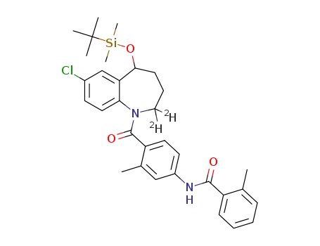 Molecular Structure of 1296212-26-4 (N-(4-(5-(tert-butyldimethylsilyloxy)-7-chloro-2,2-dideutero-3,4,5-trihydro-1H-benzo[b]azepine-1-carbonyl)-3-methylphenyl)-2-methylbenzamide)