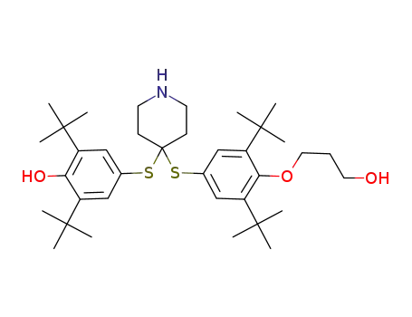 Molecular Structure of 1402047-98-6 (2,6-di-tert-butyl-4-{4-[3,5-di-tert-butyl-4-(3-hydroxypropoxy)phenylsulfanyl]-piperidin-4-ylsulfanyl}phenol)