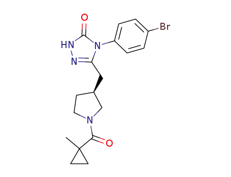 Molecular Structure of 1332333-87-5 (4-(4-bromophenyl)-5-({(3S)-1-[(1-methylcyclopropyl)carbonyl]-3-pyrrolidinyl}methyl)-2,4-dihydro-3H-1,2,4-triazol-3-one)