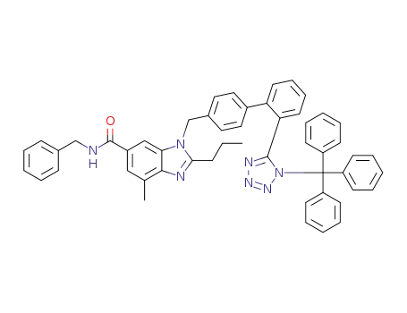 Molecular Structure of 1390645-39-2 (N-benzyl-1-([2'-(1-triphenylmethyltetrazol-5-yl)-(1,1'-biphenyl)-4-yl]methyl)-4-methyl-2-n-propyl-1H-benzimidazole-6-carboxamide)