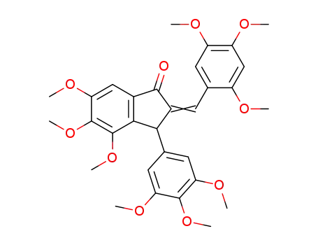 Molecular Structure of 1375084-23-3 (3-(3',4',5'-trimethoxyphenyl)-4,5,6-trimethoxy-2-(2'',4'',5''-trimethoxybenzylidene)-indan-1-one)