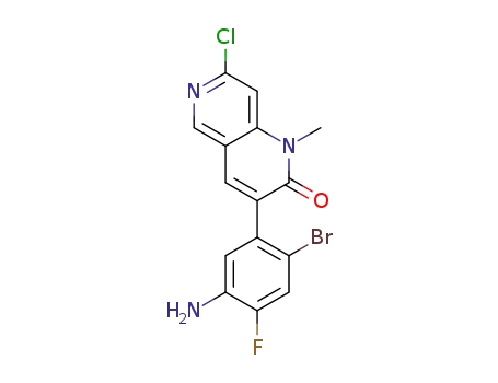 Molecular Structure of 1442470-77-0 (3-(5-amino-2-bromo-4-fluoro-phenyl)-7-chloro-1-methyl-1H-[1,6]naphthyridin-2-one)