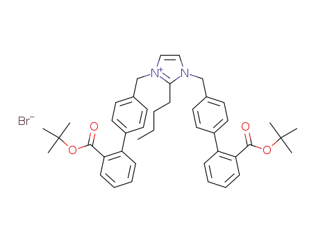 Molecular Structure of 1431152-75-8 (2-butyl-N,N'-bis{[2'-(tert-butoxycarbonyl)biphenyl-4-yl]methyl}imidazolium bromide)