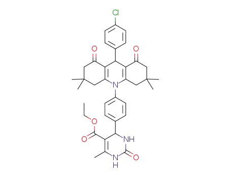Molecular Structure of 1427288-03-6 (ethyl-4-(4-(9-(4-chlorophenyl)-1,2,3,4,5,6,7,8-octahydro-3,3,6,6-tetramethyl-1,8-dioxoacridin-10(9H)-yl)phenyl)-1,2,3,4-tetrahydro-6-methyl-2-oxopyrimidine-5-carboxylate)