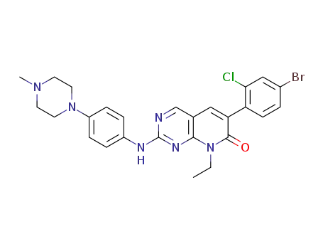 Molecular Structure of 1286738-68-8 (6-(4-bromo-2-chlorophenyl)-8-ethyl-2-(4-(4-methylpiperazin-1-yl)phenylamino)pyrido[2,3-d]pyrimidin-7(8H)-one)
