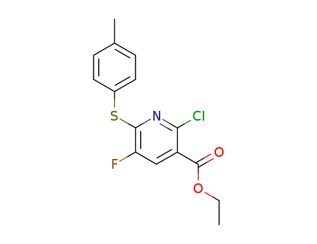 Molecular Structure of 114171-57-2 (3-Pyridinecarboxylic acid, 2-chloro-5-fluoro-6-[(4-methylphenyl)thio]-,
ethyl ester)