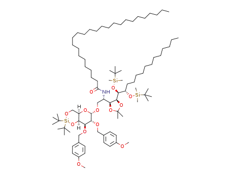 Molecular Structure of 1428421-85-5 ((2S,3S,4S,5R,6S)-5,6-bis(tert-butyldimethylsilyloxy)-2-hexacosanoylamino-3,4-O-isopropylidene-3,4-dihydroxyoctadecyl 2,3-bis-O-(4-methoxybenzyl)-4,6-O-(di-tert-butyl)silylene-α-D-galactopyranoside)