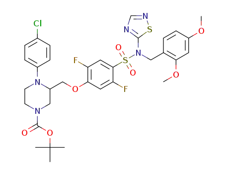 tert-butyl 4-(4-chlorophenyl)-3-((4-(N-(2,4-dimethoxybenzyl)-N-(1,2,4-thiadiazol-5-yl)sulfamoyl)-2,5-difluorophenoxy)methyl)piperazine-1-carboxylate