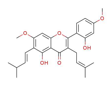 (E)-5-hydroxy-2-(2-hydroxy-4-methoxyphenyl)-7-methoxy-6-(3-methylbut-1-en-1-yl)-3-(3-methylbut-2-en-1-yl)-4H-chromen-4-one