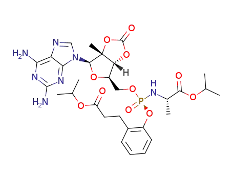 isopropyl 3-(2-(((((3aR,4R,6R,6aR)-6-(2,6-diamino-9H-purin-9-yI)-6a-methyl-2-oxotetrahydrofuro[3,4-d][1,3]dioxoI-4-yI)methoxy)(((S)-1-isopropoxy-1-oxopropan-2-yI)amino)phosphoryl)oxy)phenyl)propanoate