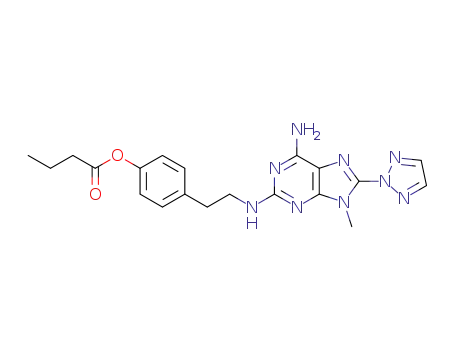 Molecular Structure of 1436428-68-0 (4-(2-((7-amino-2-(furan-2-yl)-[1,2,4]triazolo[1,5-a][1,3,5]triazin-5-yl)amino)ethyl)phenyl butyrate)