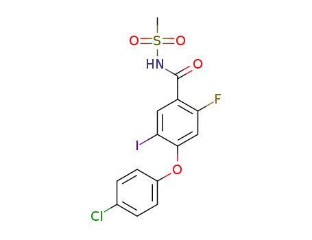 Molecular Structure of 1445862-89-4 (4-(4-chlorophenoxy)-2-fluoro-5-iodo-N-(methylsulfonyl)benzamide)