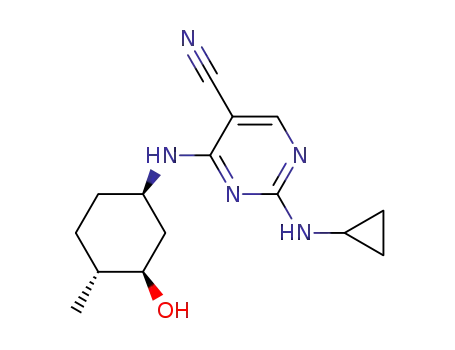 2-(cyclopropylamino)-4-((1R,3R,4R)-3-hydroxy-4-methylcyclo-hexylamino)pyrimidine-5-carbonitrile