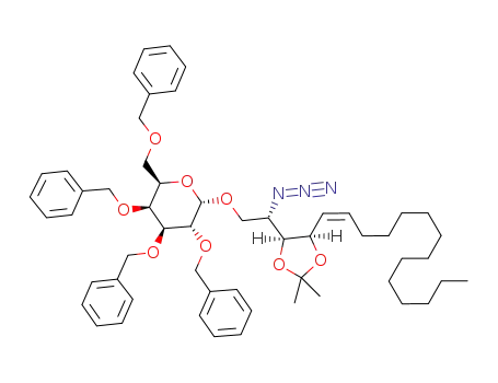 Molecular Structure of 1423041-19-3 ((2S,3S,4R)-2-azido-3,4-O-isopropylidene-1-O-(2,3,4,6-tetra-O-benzyl-α-D-galactopyranosyl)-octadec-5-en-1,3,4-triol)