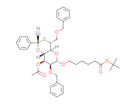 5-tert-butyloxycarbonylpentyl 3-O-acetyl-2,7-di-O-benzyl-4-O,6-S-(1-cyano)benzylidene-D-glycero-1-thia-α-D-mannoheptopyranoside