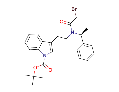 Molecular Structure of 1431767-74-6 ((S)-tert-butyl 3-(2-(2-bromo-N-(1-phenylethyl)acetamido)ethyl)-1H-indole-1-carboxylate)