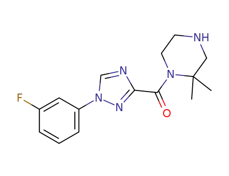 Molecular Structure of 1443759-35-0 ((2,2-dimethyl-piperazin-1-yl)-[1-(3-fluoro-phenyl)-1H-[1,2,4]triazol-3-yl]-methanone)