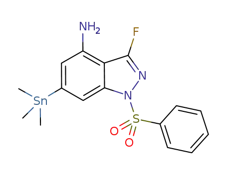 Molecular Structure of 1198438-02-6 (3-fluoro-1-(phenylsulfonyl)-6-(trimethylstannanyl)-1H-indazol-4-amine)