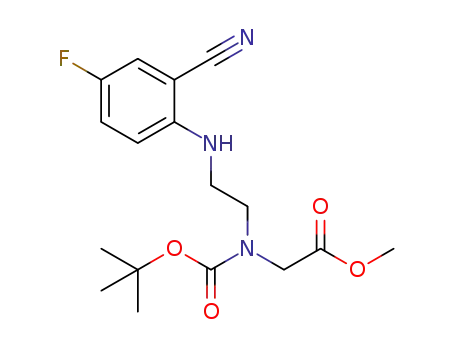 Molecular Structure of 1146412-06-7 (methyl N-{2-[(2-cyano-4-fluorophenyl)amino]ethyl}-N-{[(1,1-dimethylethyl)oxy]carbonyl}glycinate)