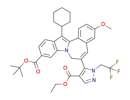Molecular Structure of 1127236-92-3 (13-cyclohexyl-6-[4-(ethoxycarbonyl)-1-(2,2,2-trifluoroethyl)-1H-pyrazol-5-yl]-3-methoxy-7H-indolo[2,1-a] [2]benzazepine-10-carboxylic acid 1,1-dimethylethyl ester)
