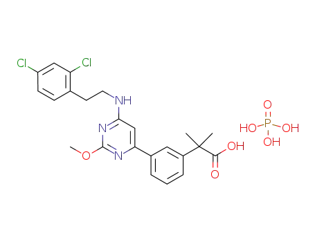 Molecular Structure of 934815-71-1 (Benzeneacetic acid, 3-[6-[[2-(2,4-dichlorophenyl)ethyl]amino]-2-methoxy-4-pyrimidinyl]-α,α-dimethyl-, phosphate (1:1))