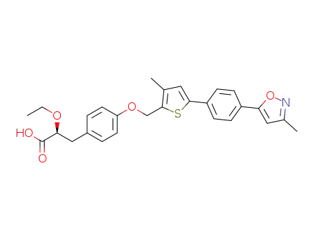 Molecular Structure of 1056455-88-9 ((S)-2-ethoxy-3-(4-((3-methyl-5-(4-(3-methylisoxazol-5-yl)phenyl)thiophen-2-yl)methoxy)phenyl)propionic acid)