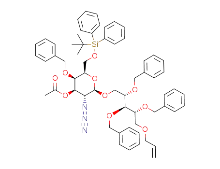 Molecular Structure of 1227613-04-8 (5-O-allyl-2,3,4-tri-O-benzyl-1-O-(3-O-acetyl-2-azido-4-O-benzyl-6-O-tert-butyl-diphenylsilyl-2-deoxy-β-D-galactopyranosyl)-D-ribitol)