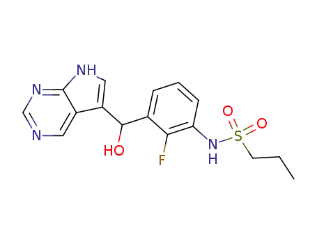 Molecular Structure of 1195070-44-0 (propane-1-sulfonic acid {2-fluoro-3-[hydroxy-(7H-pyrrolo[2,3-d]pyrimidin-5-yl)-methyl]-phenyl}-amide)