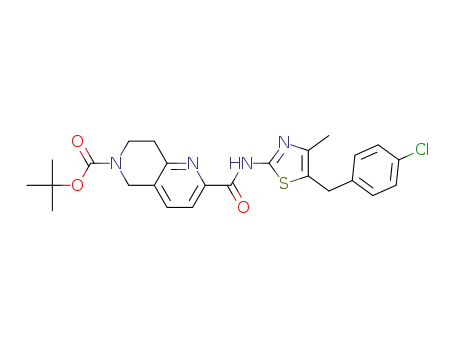 Molecular Structure of 1149333-42-5 (1,1-dimethylethyl 2-[({5-[(4-chlorophenyl)methyl]-4-methyl-1,3-thiazol-2-yl}amino)carbonyl]-7,8-dihydro-1,6-naphthyridine-6(5H)-carboxylate)