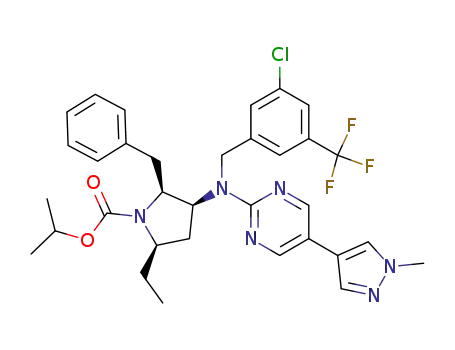 (2S,3S,5R)-2-benzyl-3-{(3-chloro-5-trifluoromethyl-benzyl)-[5-(1-methyl-1H-pyrazol-4-yl)-pyrimidin-2-yl]-amino}-5-ethyl-pyrrolidine-1-carboxylic acid isopropyl ester