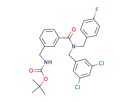 Molecular Structure of 1201663-62-8 (tert-butyl 3-((3,5-dichlorobenzyl)(4-fluorobenzyl)carbamoyl)benzylcarbamate)