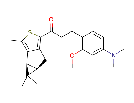 Molecular Structure of 910813-79-5 (3-(4-dimethylamino-2-methoxyphenyl)-1-((1aS,5aR)-1,1,2-trimethyl-1,1a,5,5a-tetrahydro-3-thia-cyclopropa[a]pentalen-4-yl)-propan-1-one)