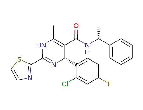 Molecular Structure of 1005459-66-4 ((R,R)-N-(1-phenylethyl)-4-(2-chloro-4-fluorophenyl)-6-methyl-2-(2-thiazolyl)-1,4-dihydropyrimidin-5-carboxamide)