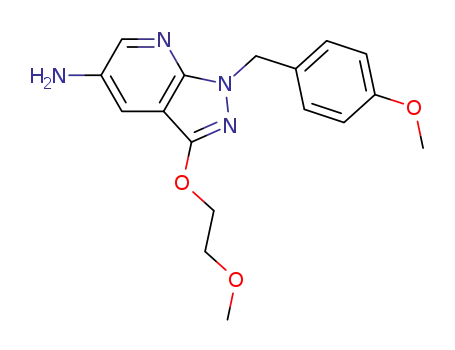 Molecular Structure of 1186609-28-8 (1-(4-methoxybenzyl)-3-(2-methoxyethoxy)-1H-pyrazolo[3,4-b]pyridin-5-amine)