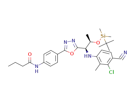 Molecular Structure of 1182369-07-8 (N-(4-(5-((1R,2R)-2-(tert-butyldimethylsilyloxy)-1-(3-chloro-4-cyano-2-methylphenylamino)propyl)-1,3,4-oxadiazol-2-yl)phenyl)butyramide)